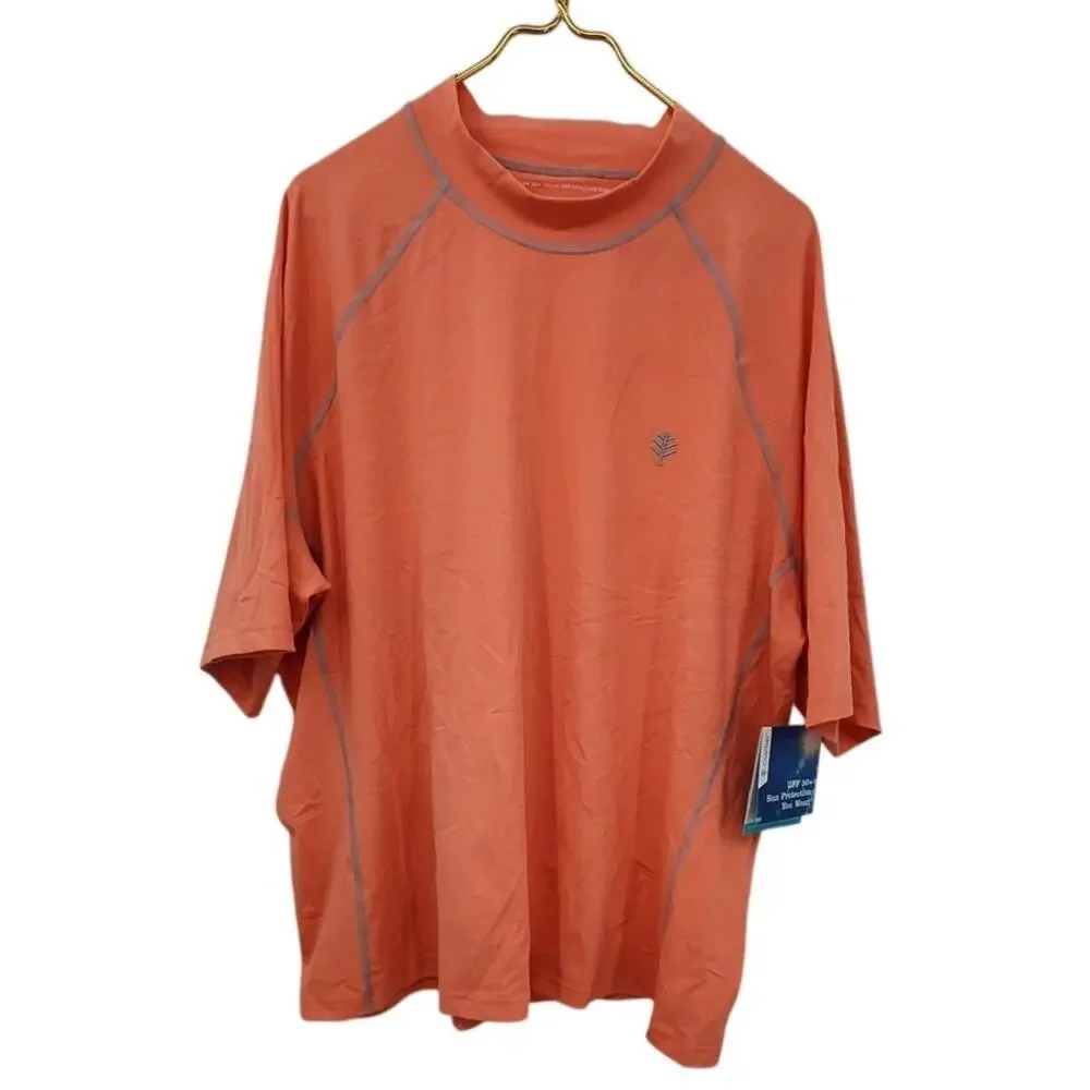 New NWT Coolibar Tulum Short‎ Sleeve Surf Rash Guard XXL Orange